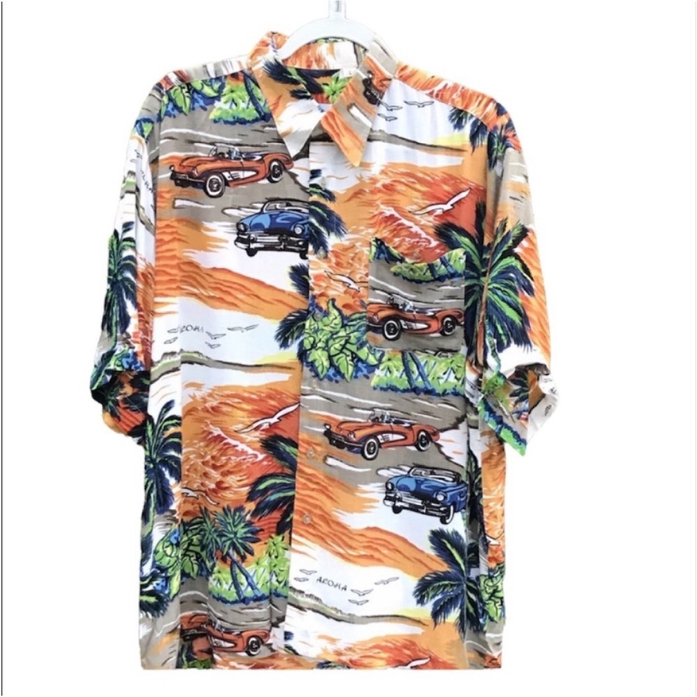 Ahola Cars Hawaiian Tropical Print
Button Down Shirt Size L